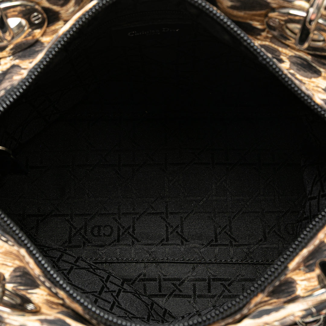 Medium Canvas Cannage Leopard Print Lady Dior Brown - Gaby Paris