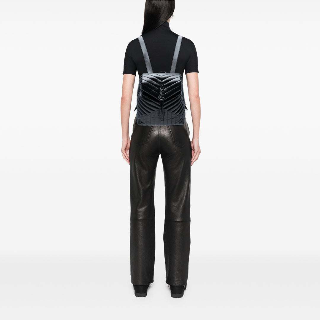 Saint Laurent Medium Matelasse Cuir Monogram LouLou Sac à dos Noir