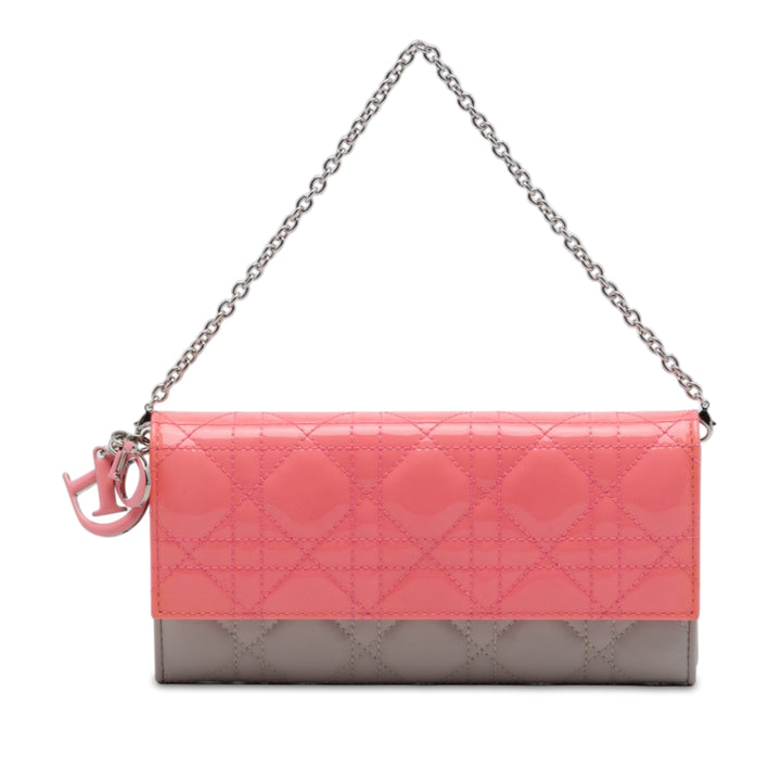 Bicolore et Cannage Lady Dior Wallet on Chain Cuir d'agneau Gris