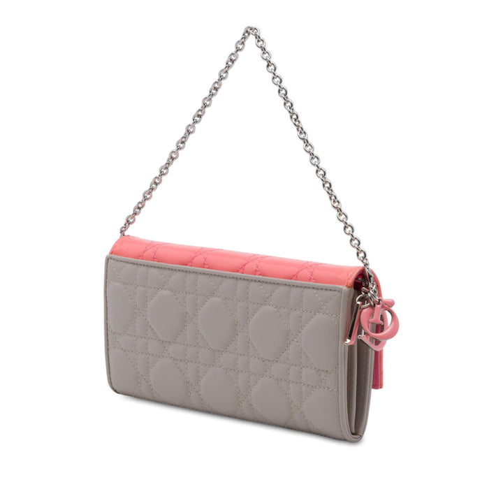 Bicolore et Cannage Lady Dior Wallet on Chain Cuir d'agneau Gris