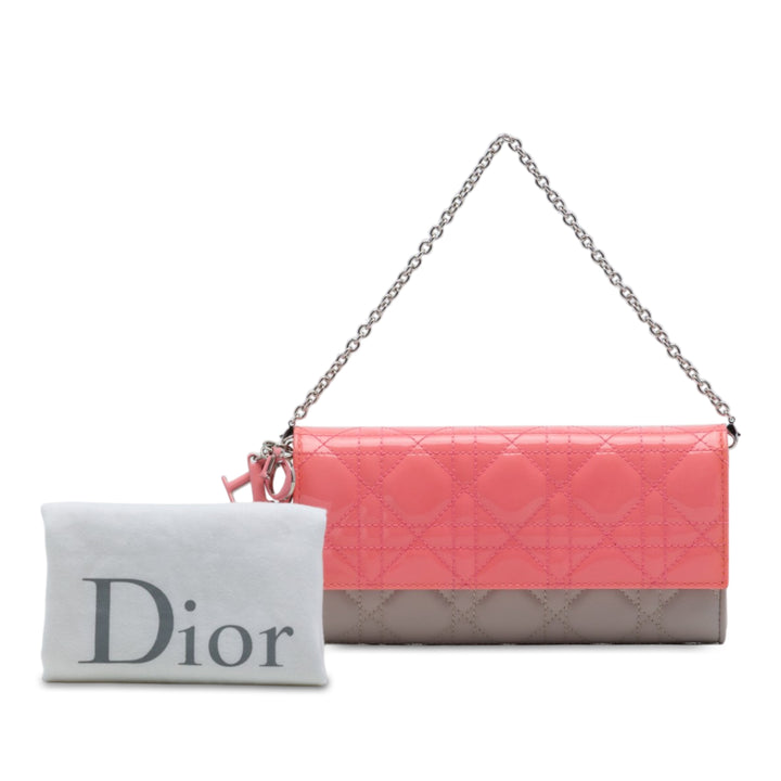 Bicolore et Cannage Lady Dior Wallet on Chain Cuir d'agneau Gris
