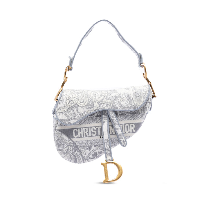 Dior Toile brodé Toile de Jouy Saddle Sac