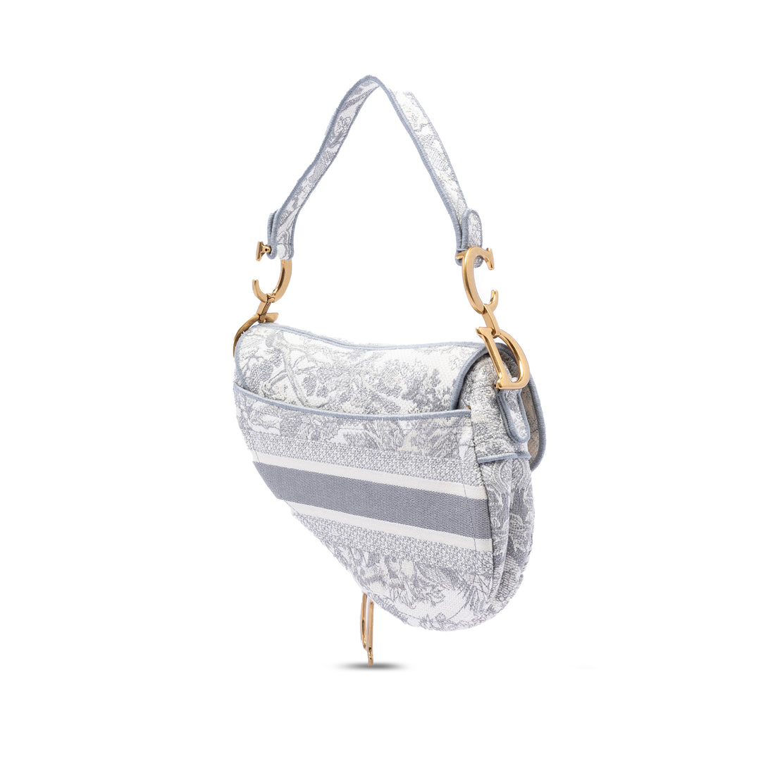 Dior Toile brodé Toile de Jouy Saddle Sac