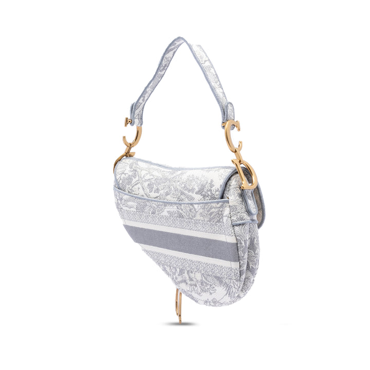Dior Toile brodé Toile de Jouy Saddle Sac