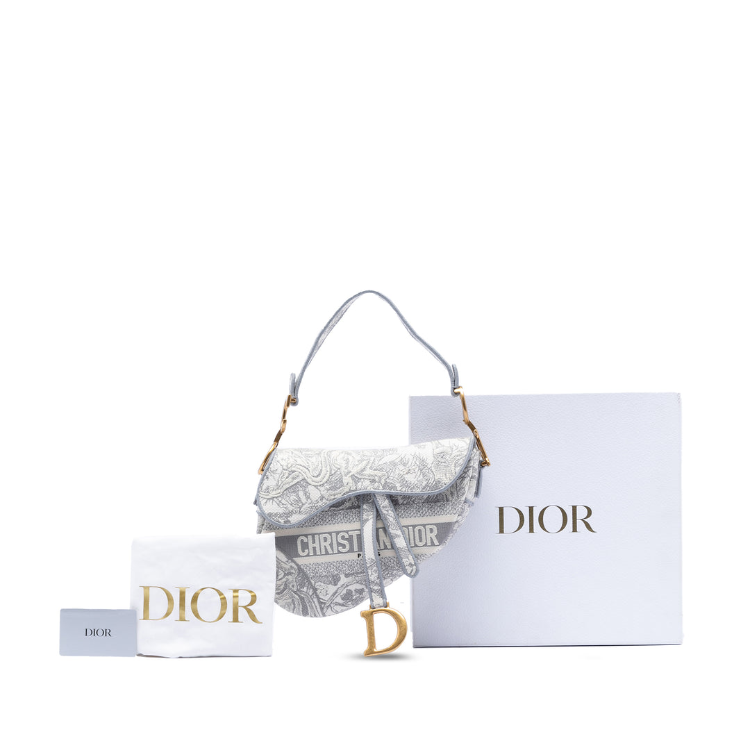Dior Toile brodé Toile de Jouy Saddle Sac