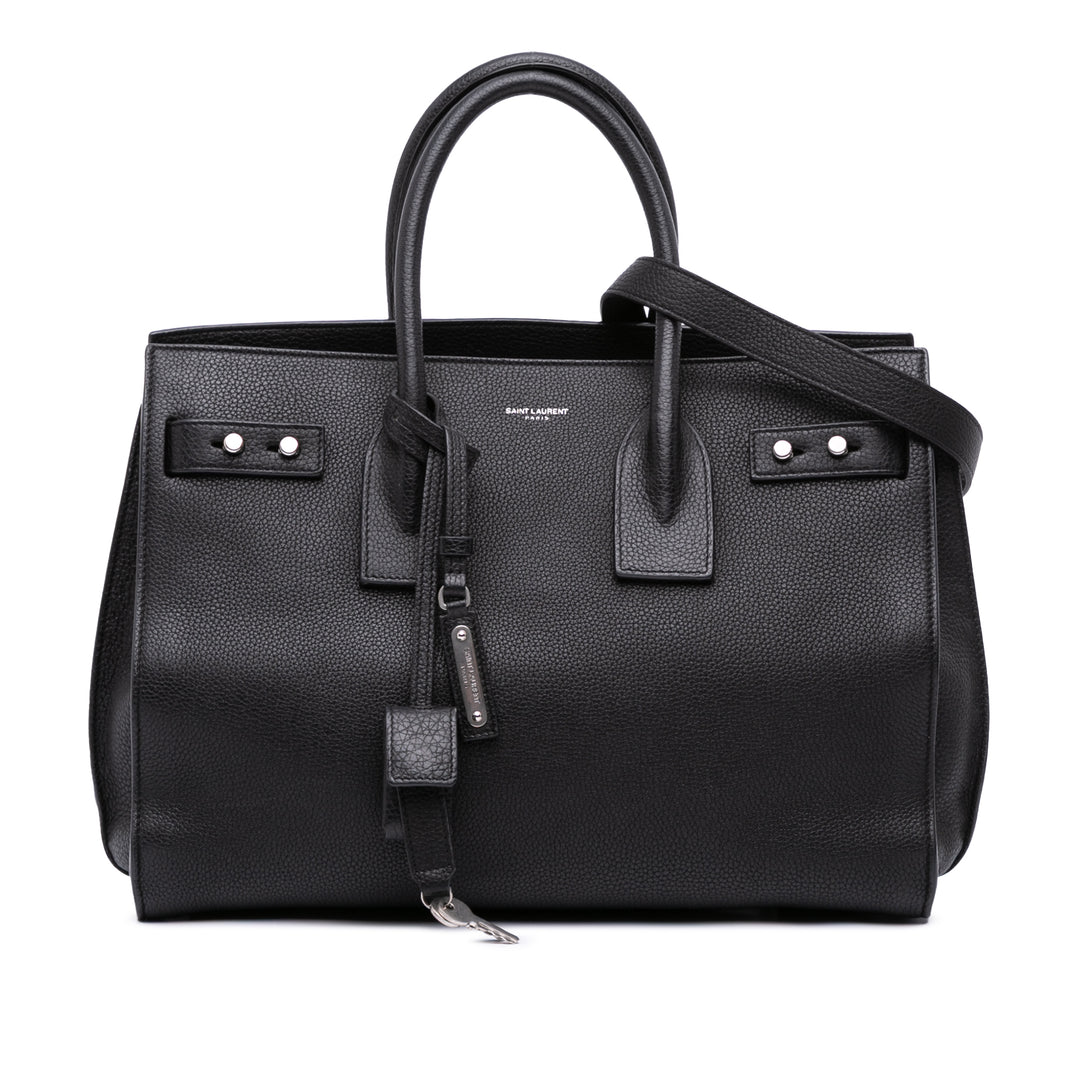 Small Grained Calfskin Supple Sac De Jour Satchel Black - Gaby Paris