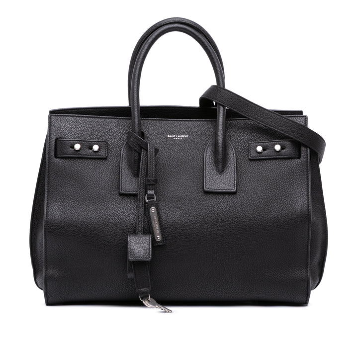 Small Grained Calfskin Supple Sac De Jour Satchel Black - Gaby Paris