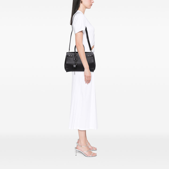 Small Grained Calfskin Supple Sac De Jour Satchel Black - Gaby Paris