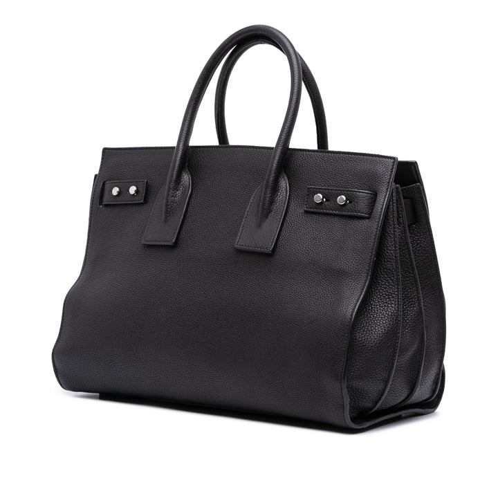 Small Grained Calfskin Supple Sac De Jour Satchel Black - Gaby Paris