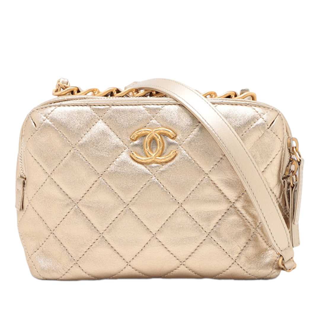 Chanel Mini CC Matelassé Metallic Cuir d’agneau Bowling Sac