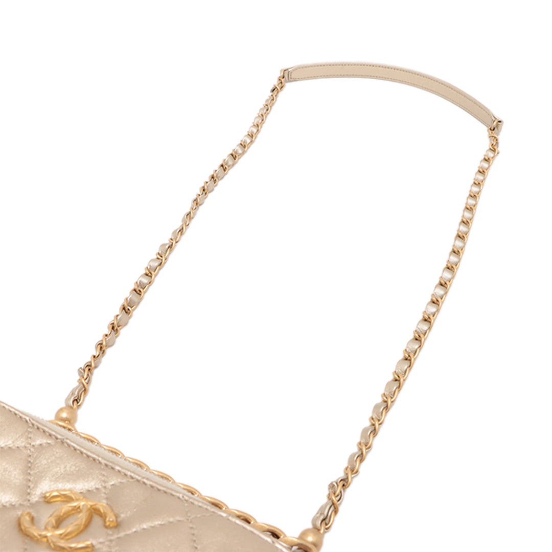 Chanel Mini CC Matelassé Metallic Cuir d’agneau Bowling Sac