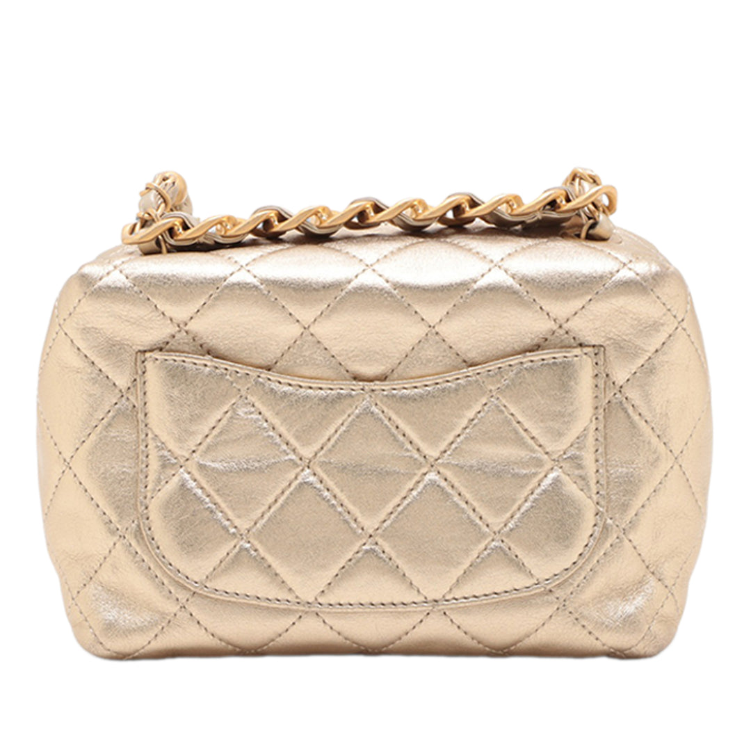 Chanel Mini CC Matelassé Metallic Cuir d’agneau Bowling Sac