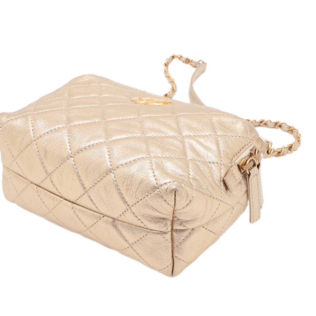 Chanel Mini CC Matelassé Metallic Cuir d’agneau Bowling Sac