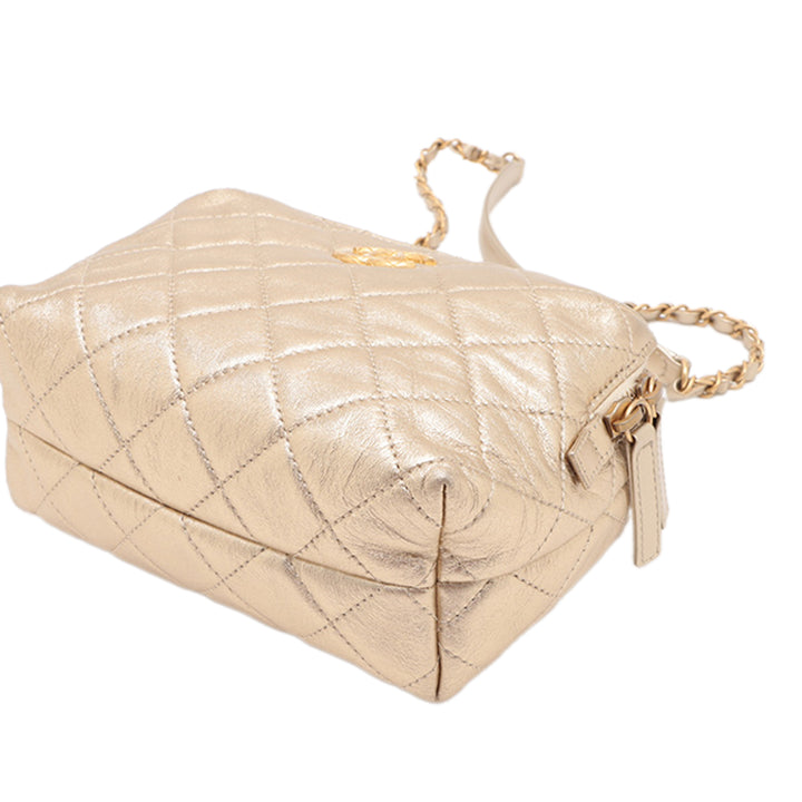 Chanel Mini CC Matelassé Metallic Cuir d’agneau Bowling Sac