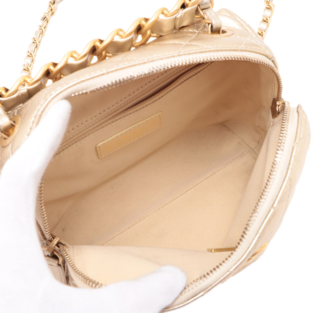 Chanel Mini CC Matelassé Metallic Cuir d’agneau Bowling Sac
