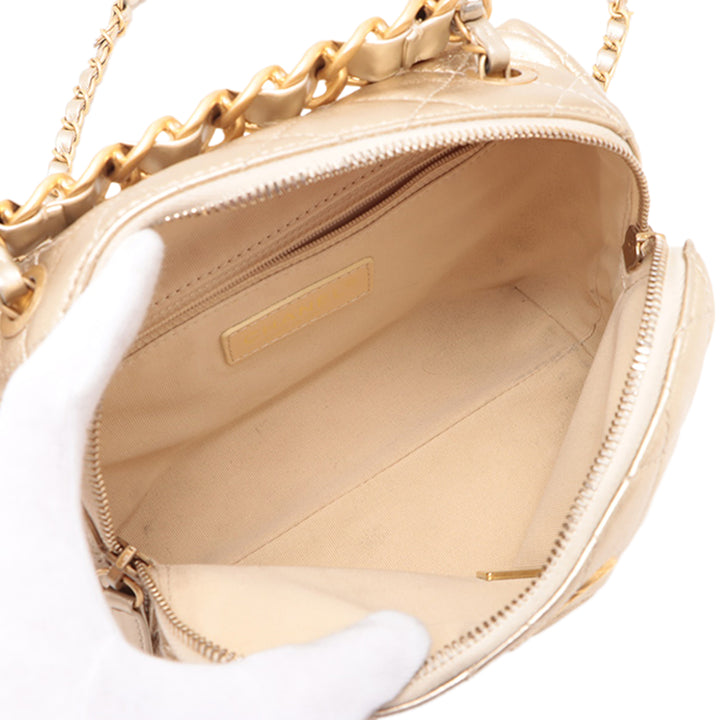 Chanel Mini CC Matelassé Metallic Cuir d’agneau Bowling Sac