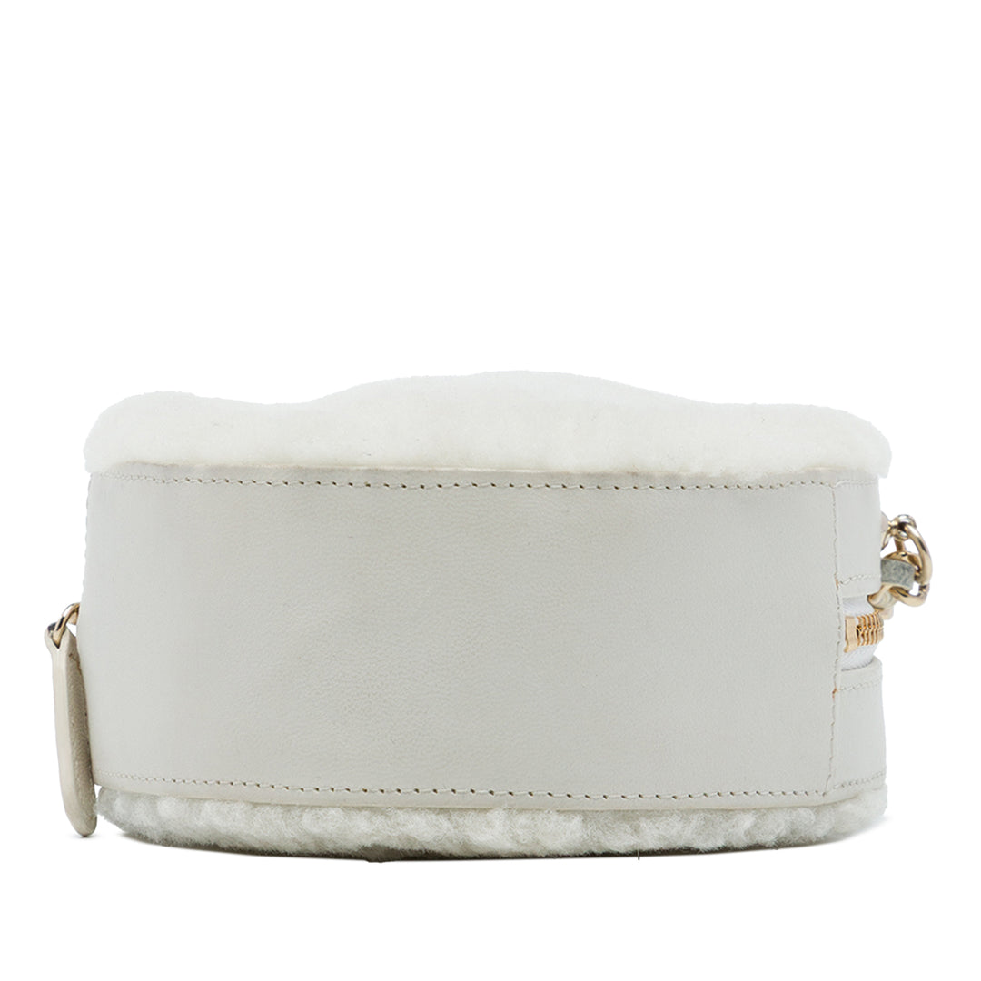 CC Chevron Shearling Rond Pochette avec chaîne Blanc