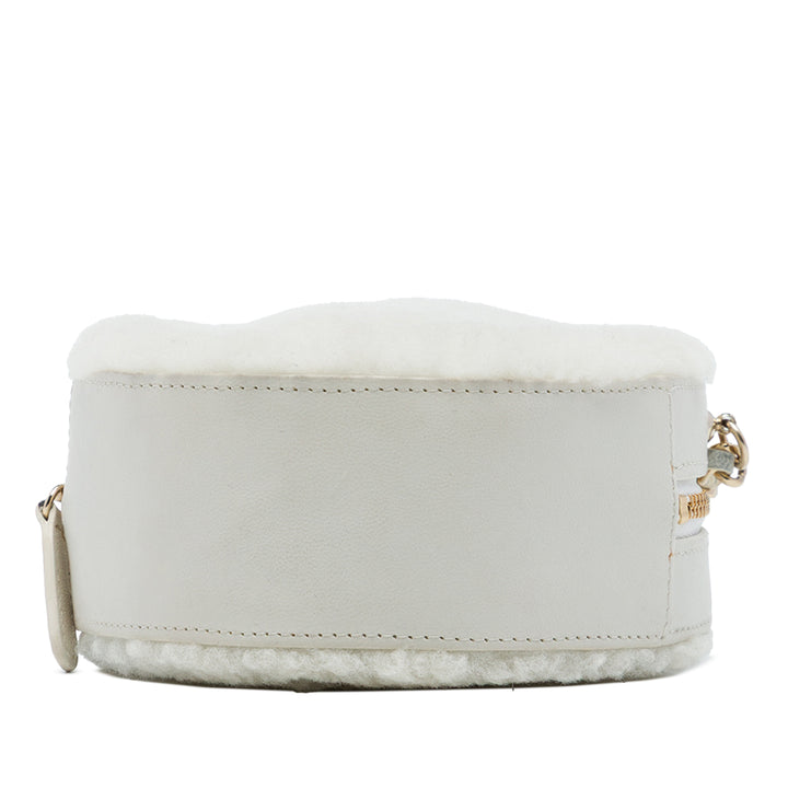CC Chevron Shearling Rond Pochette avec chaîne Blanc
