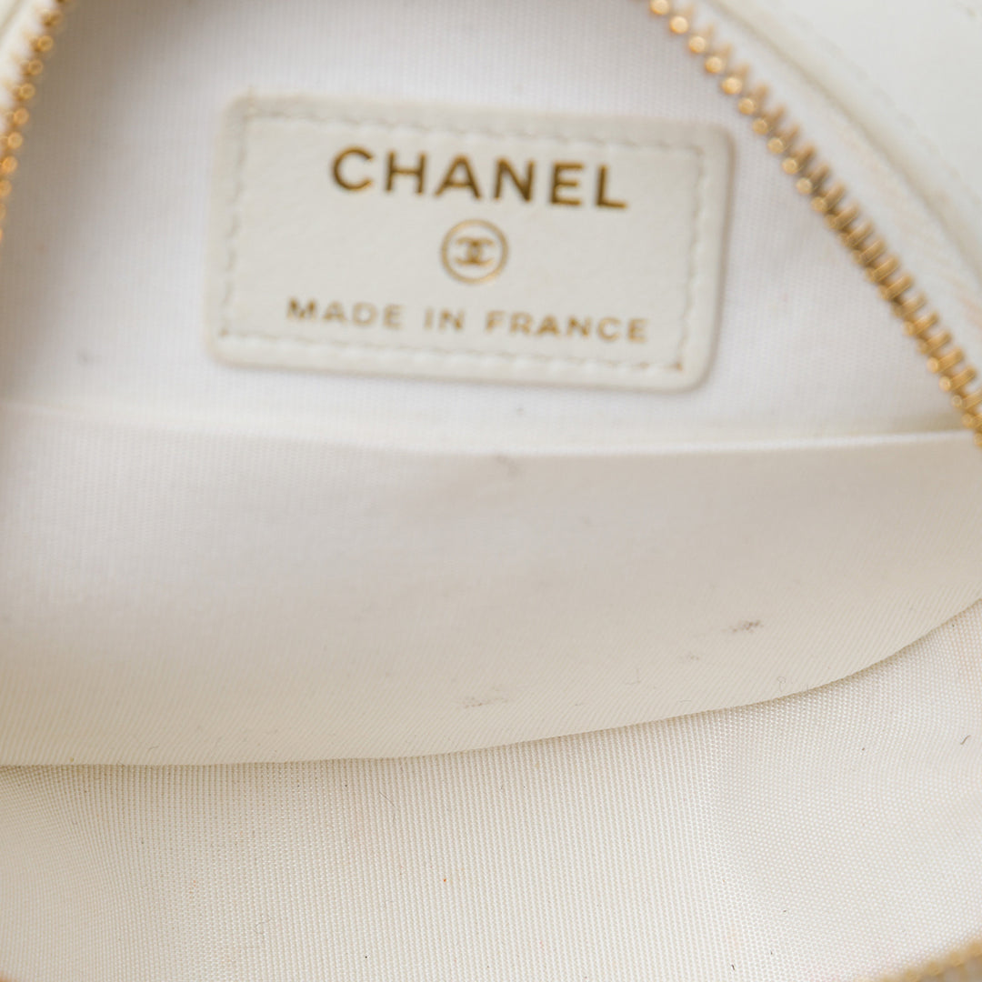 CC Chevron Shearling Rond Pochette avec chaîne Blanc
