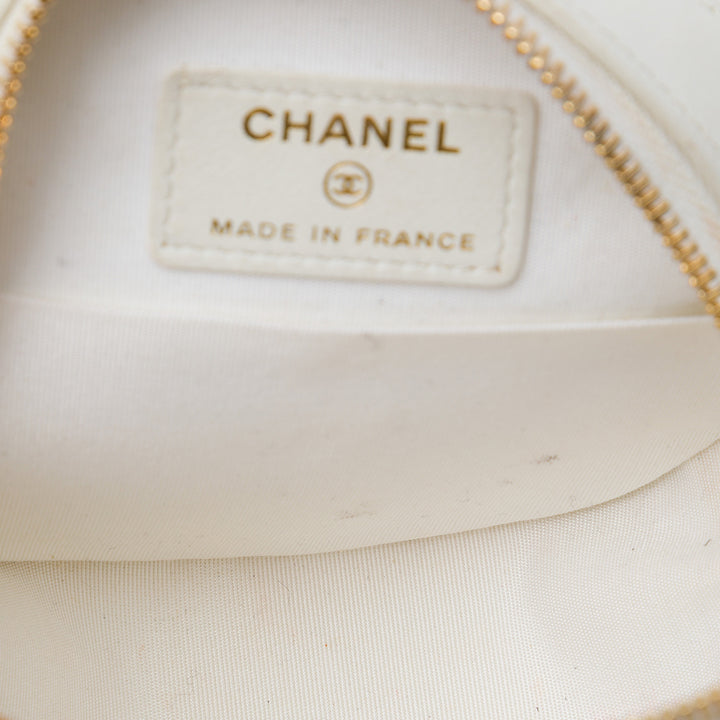 CC Chevron Shearling Rond Pochette avec chaîne Blanc