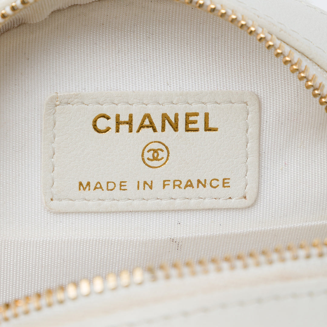 CC Chevron Shearling Rond Pochette avec chaîne Blanc