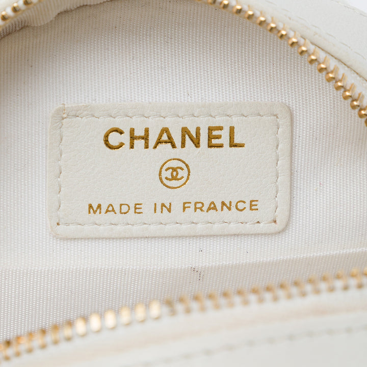 CC Chevron Shearling Rond Pochette avec chaîne Blanc