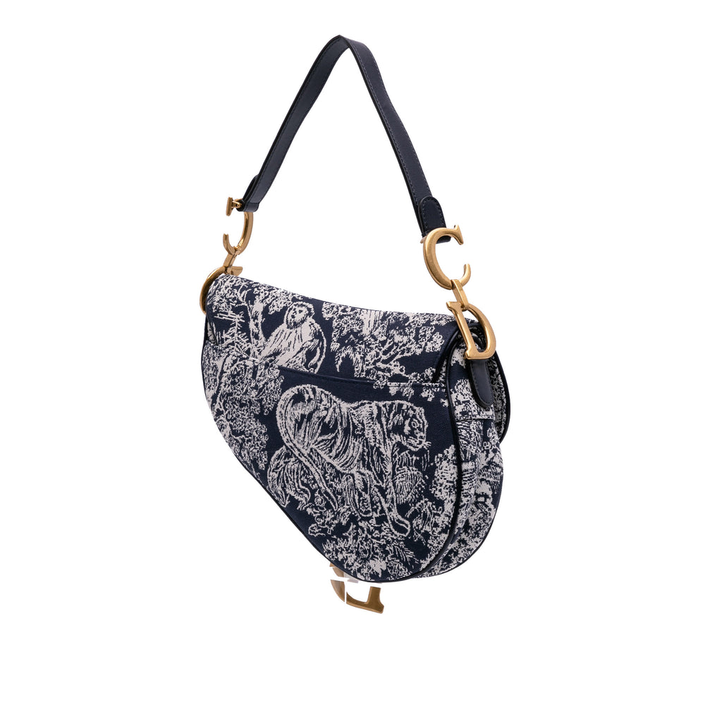 Canvas Reverse Embroidered Toile De Jouy Saddle Bag Gray - Gaby Paris