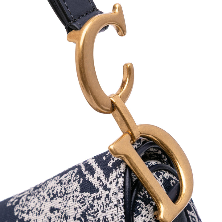 Canvas Reverse Embroidered Toile De Jouy Saddle Bag Gray - Gaby Paris