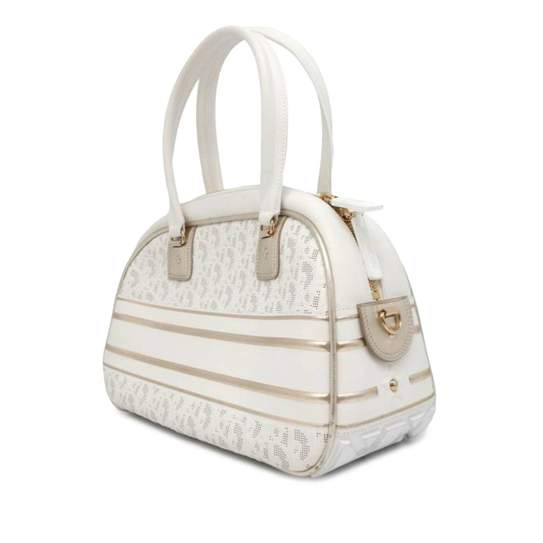 Medium Perforated Calfskin Vibe Classic Bowling Bag White - Gaby Paris