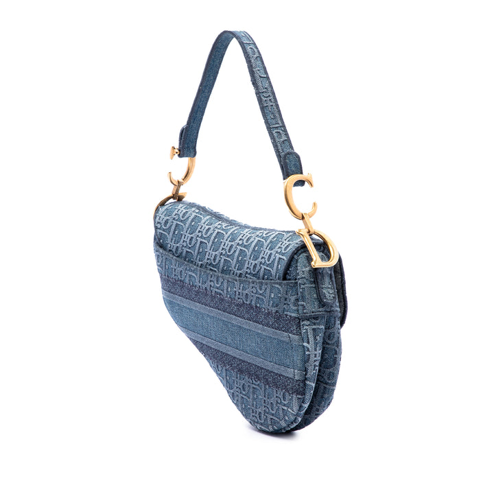 Dior brodé Saddle Sac Oblique Bleu