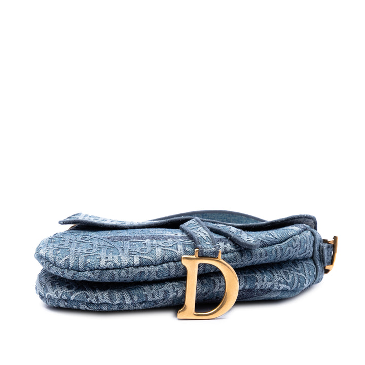 Dior brodé Saddle Sac Oblique Bleu