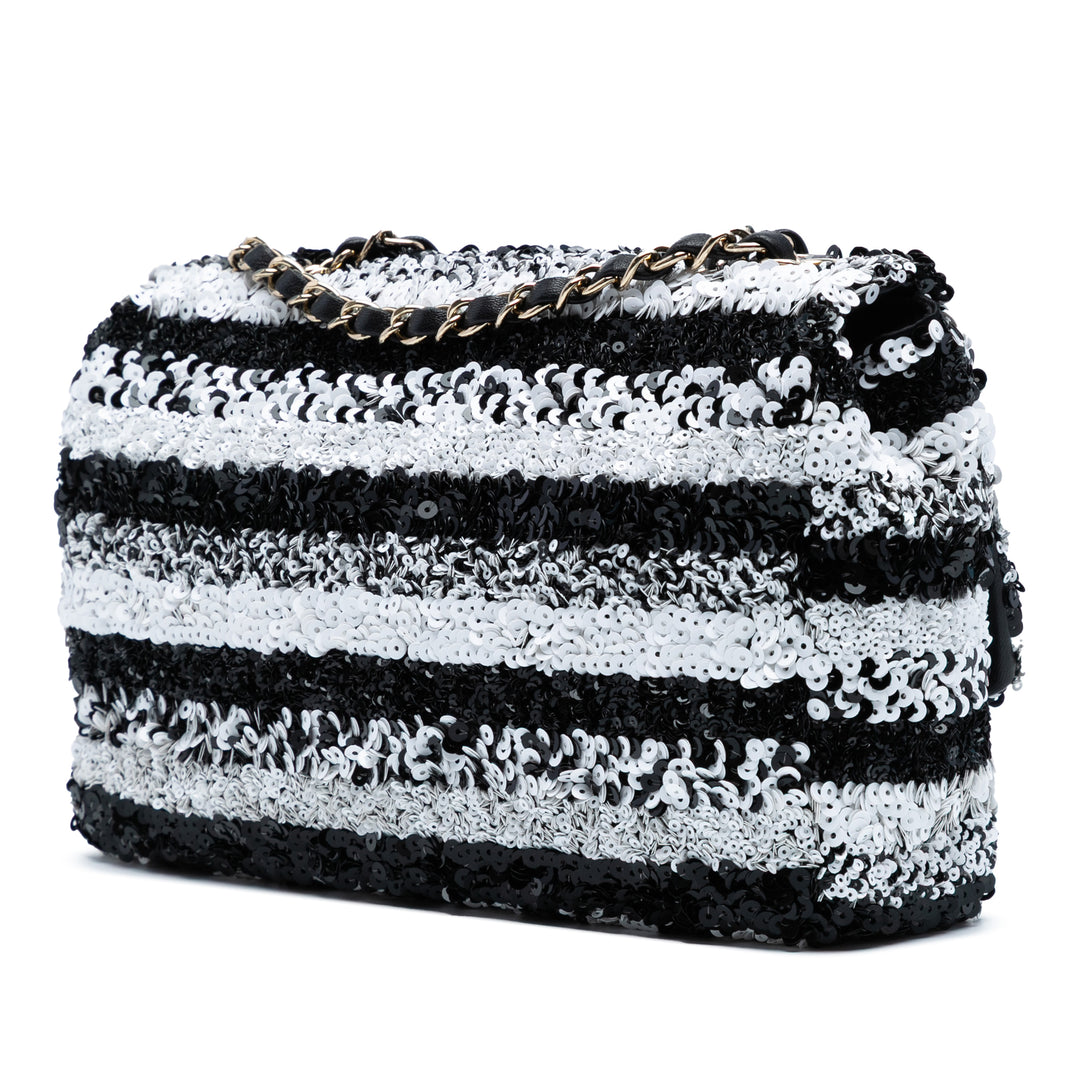 Chanel Medium Sequinsed Cuir de veau Simple rabat