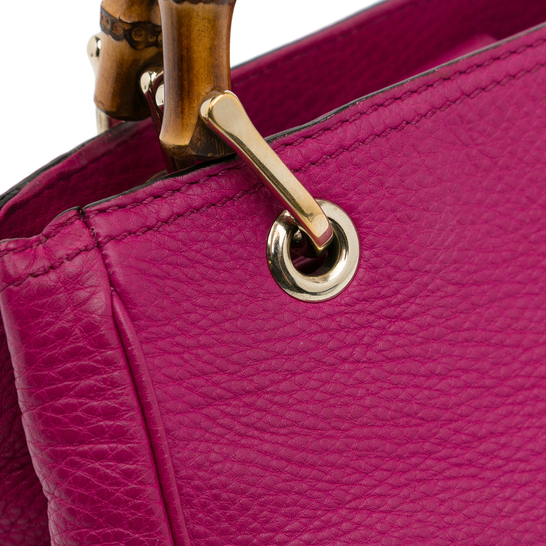 Small Calfskin Bamboo Shopper Satchel Pink - Gaby Paris