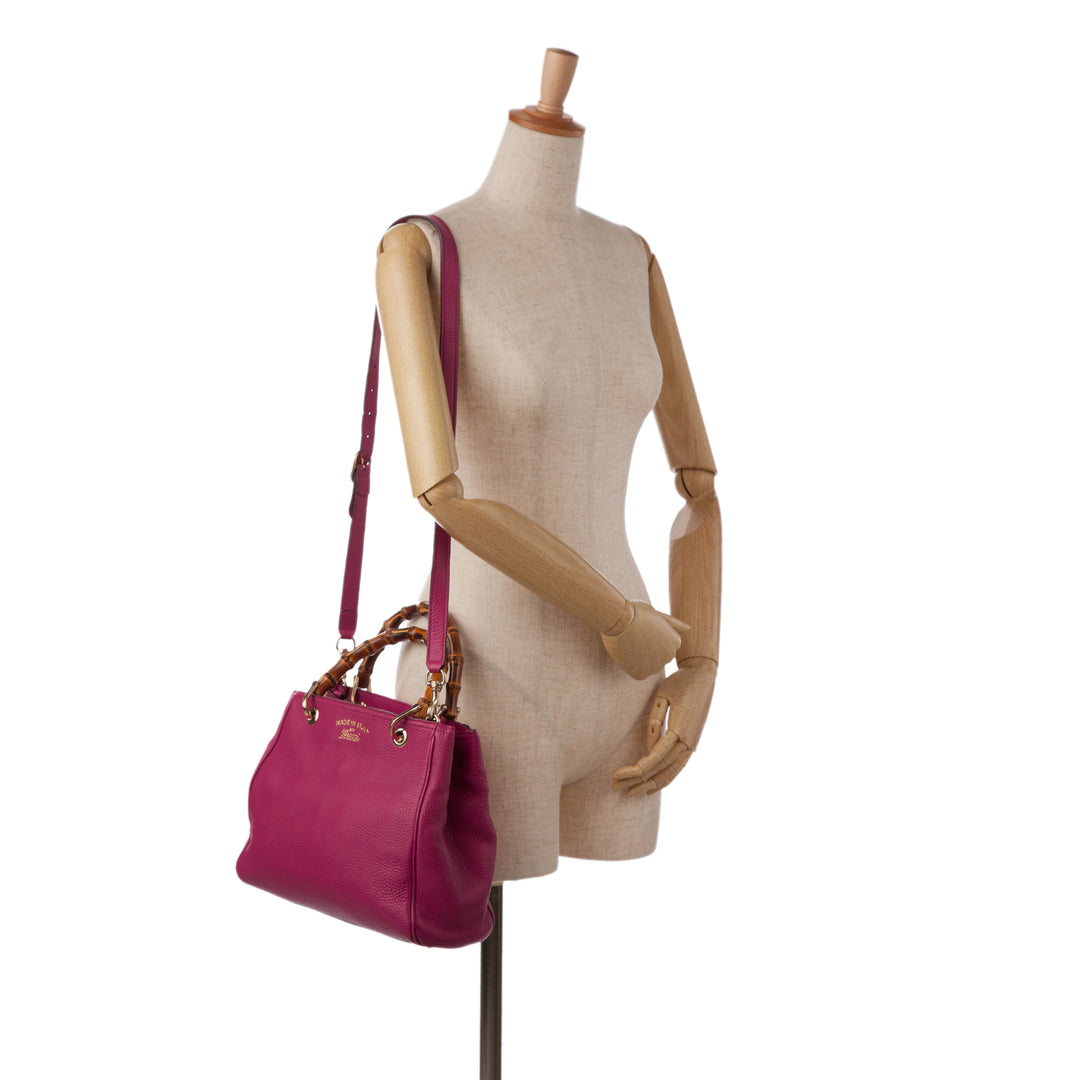 Small Calfskin Bamboo Shopper Satchel Pink - Gaby Paris