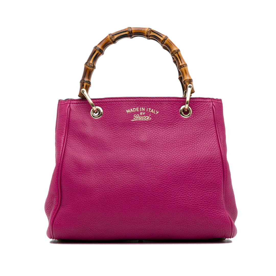 Small Calfskin Bamboo Shopper Satchel Pink - Gaby Paris