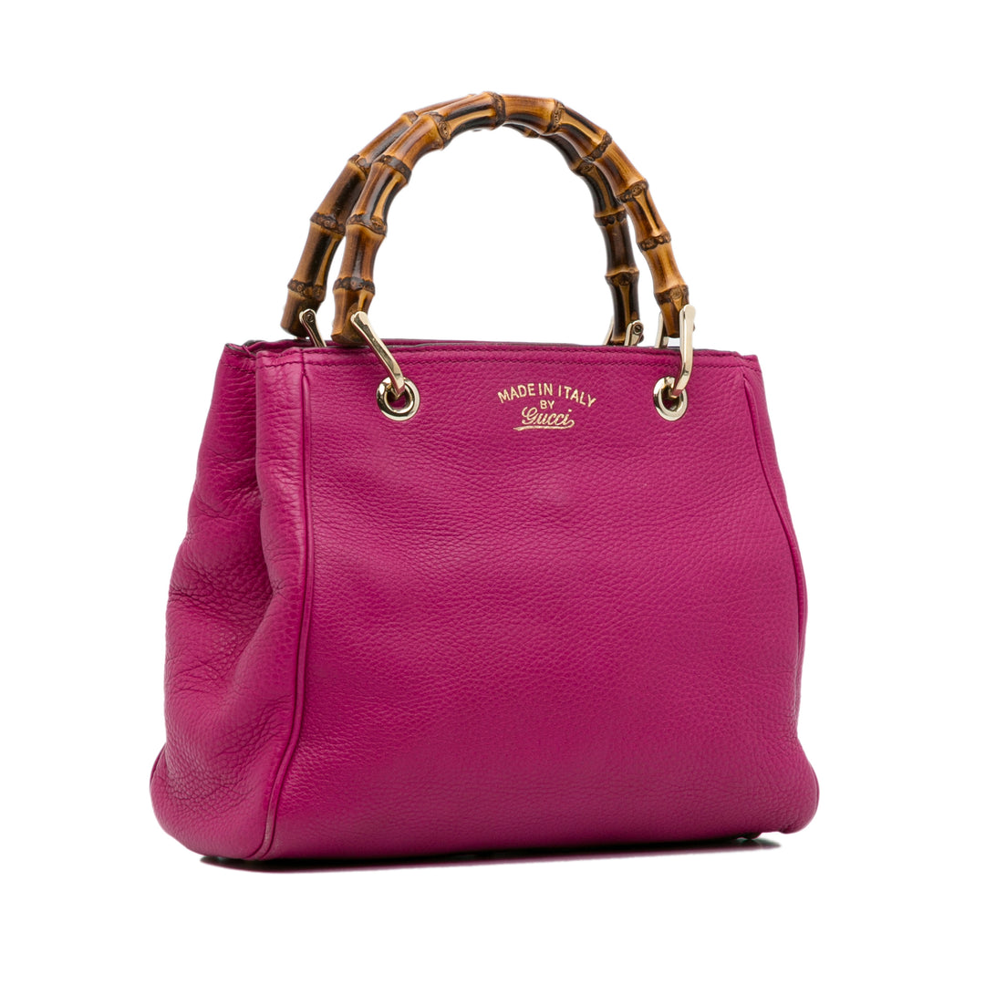 Small Calfskin Bamboo Shopper Satchel Pink - Gaby Paris