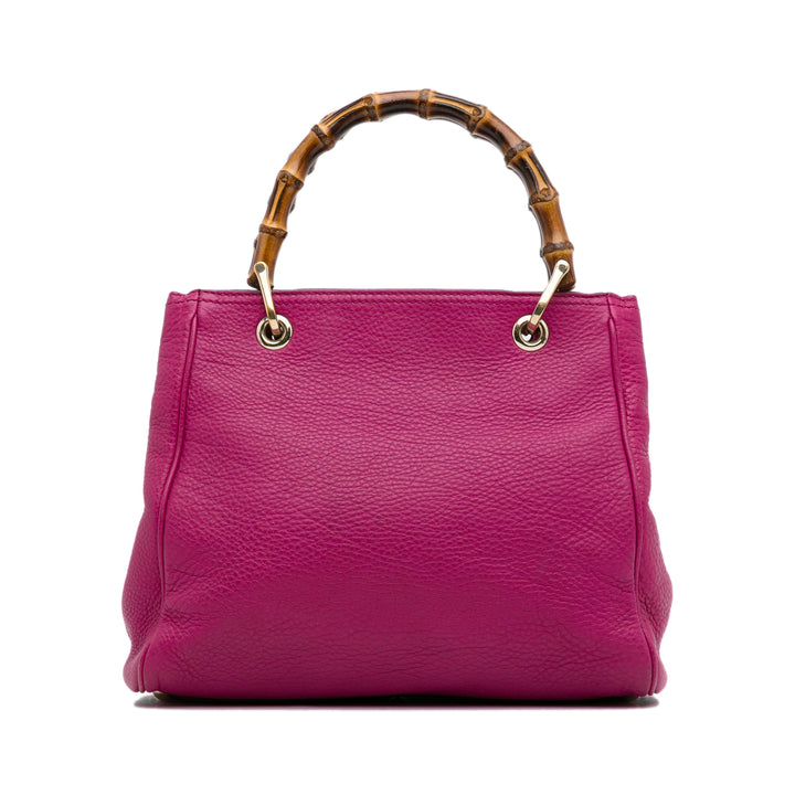 Small Calfskin Bamboo Shopper Satchel Pink - Gaby Paris