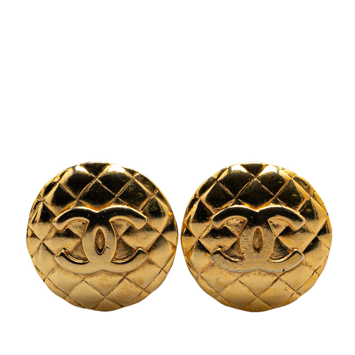 Gold Plated CC Quilted Clip On Earrings Gold - Gaby Paris