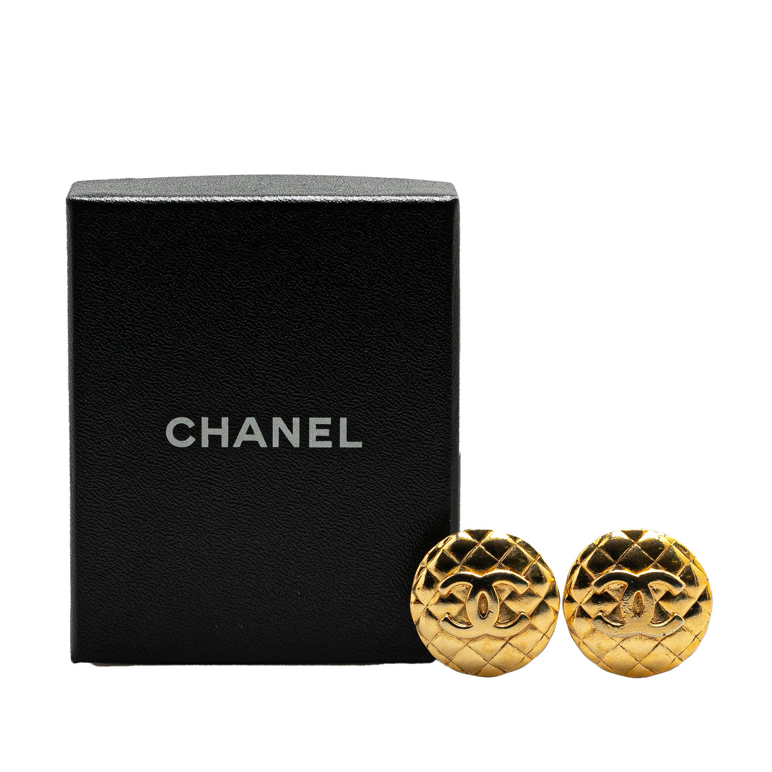 Gold Plated CC Quilted Clip On Earrings Gold - Gaby Paris