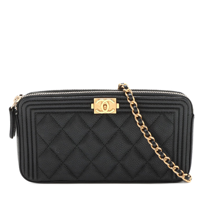 Chanel Small Quilted Caviar Boy Pochette With Chain Noir