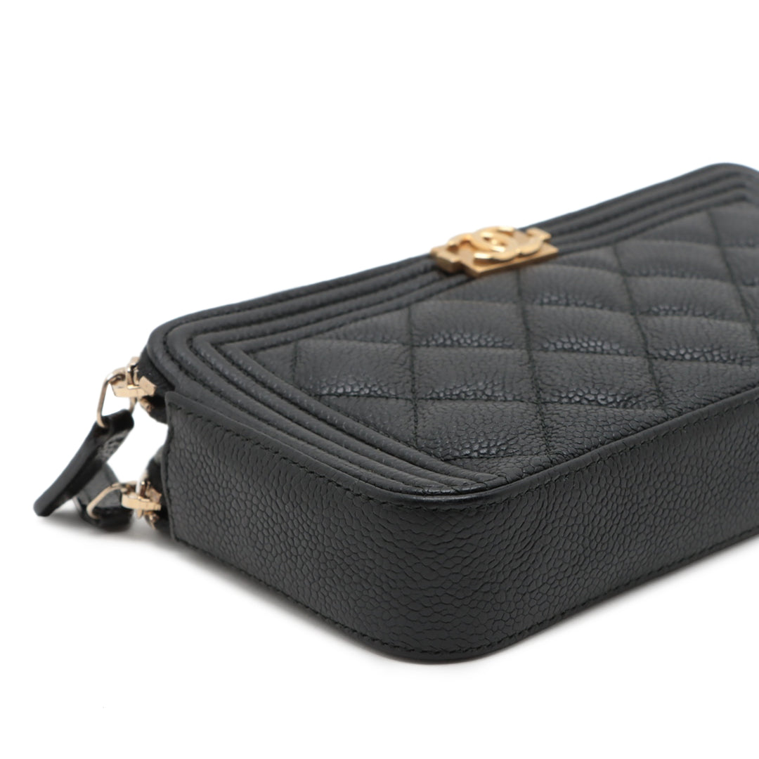 Chanel Small Quilted Caviar Boy Pochette With Chain Noir