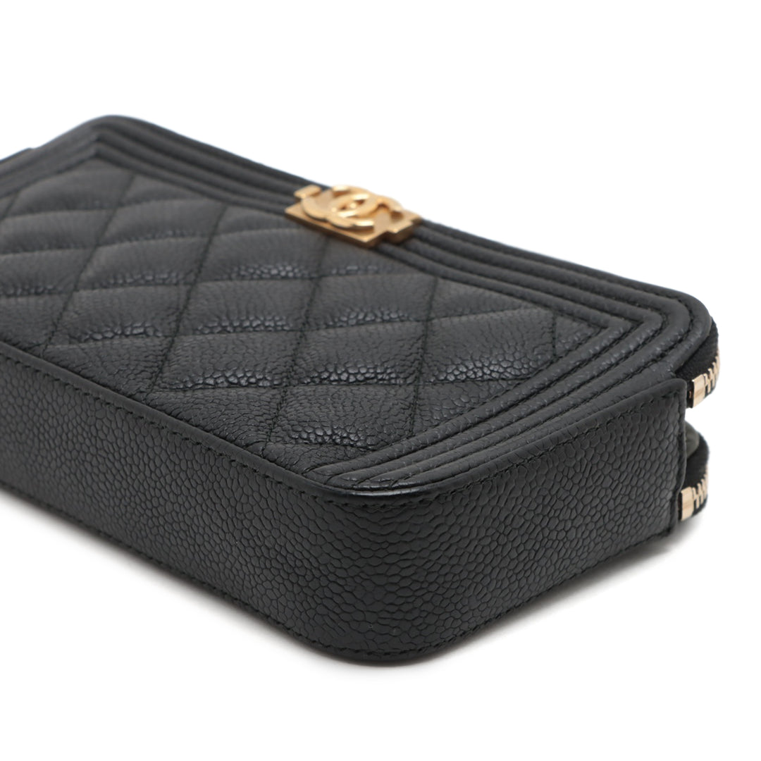 Chanel Small Quilted Caviar Boy Pochette With Chain Noir