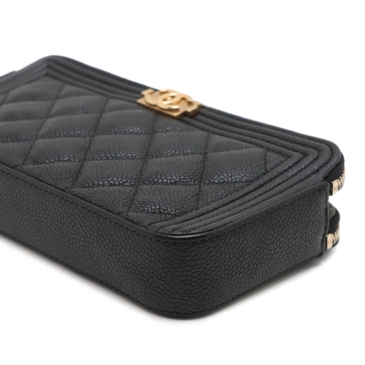 Chanel Small Quilted Caviar Boy Pochette With Chain Noir