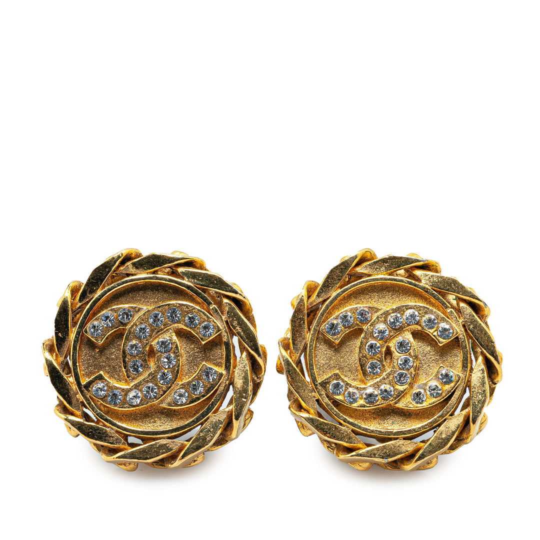 Gold Plated Rhinestone CC Clip On Earrings Gold - Gaby Paris