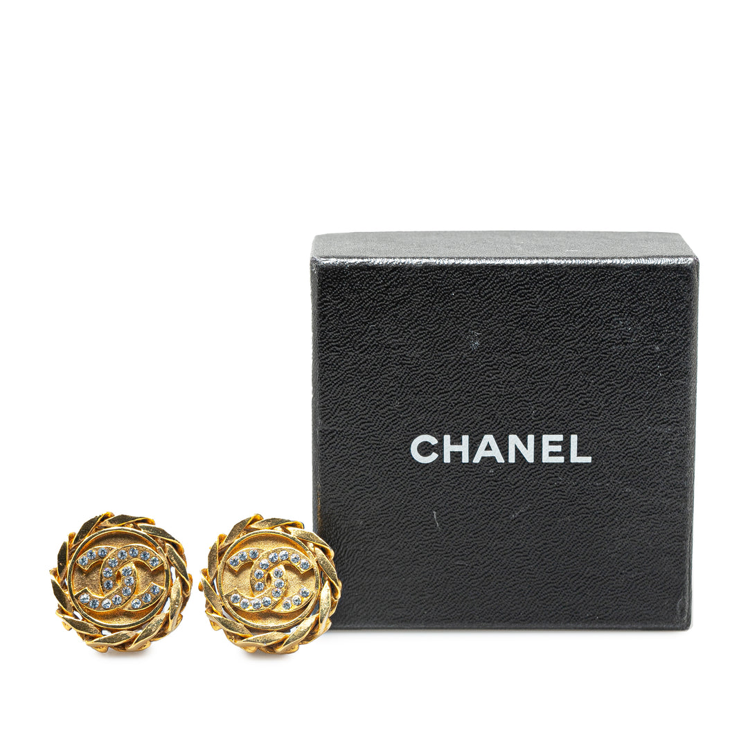 Gold Plated Rhinestone CC Clip On Earrings Gold - Gaby Paris