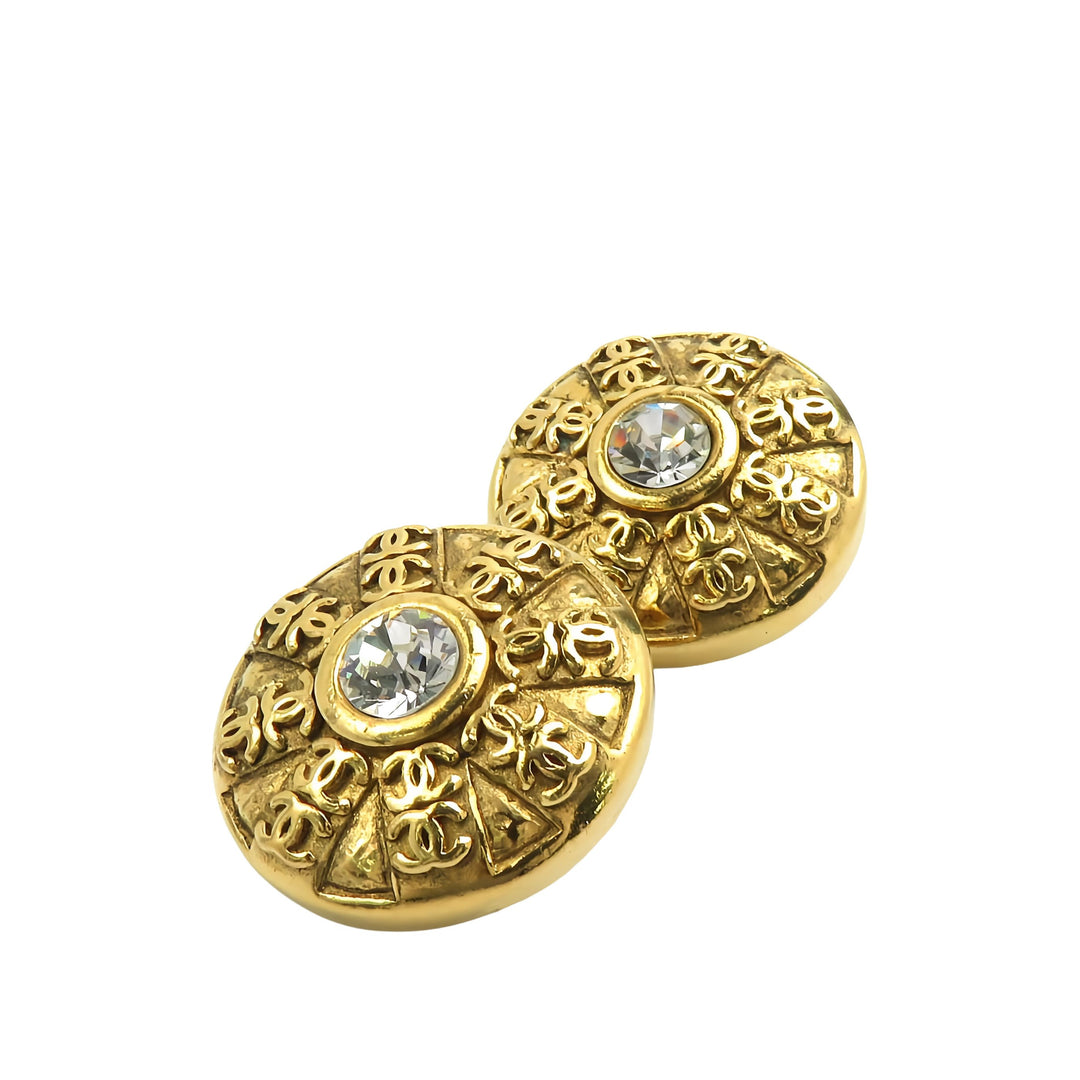 Chanel CC plaqué Cristal Rond À clip Boucles d'oreilles Doré – vue principale – GABY PARIS