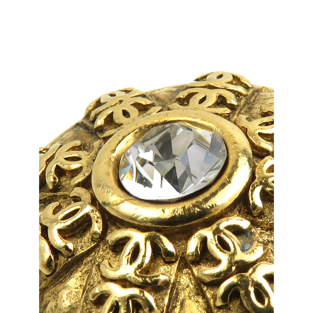 Chanel CC plaqué Cristal Rond À clip Boucles d'oreilles Doré – vue 12 – GABY PARIS
