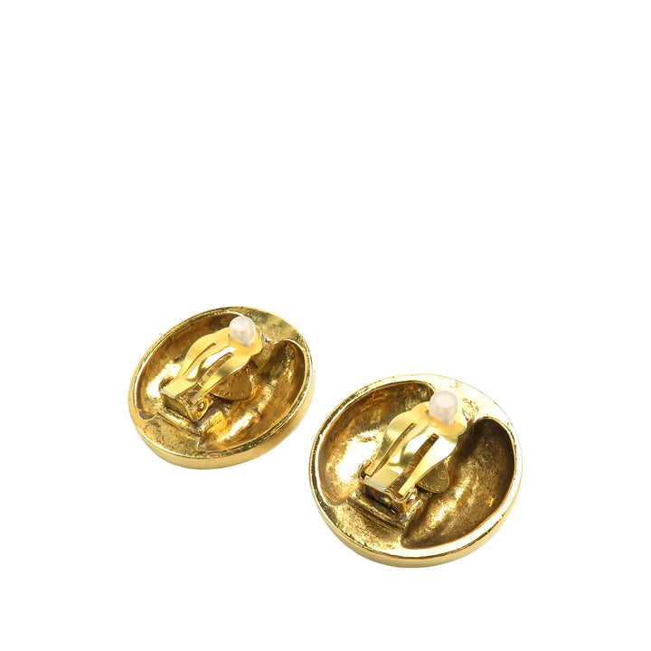 Chanel CC plaqué Cristal Rond À clip Boucles d'oreilles Doré – vue 2 – GABY PARIS