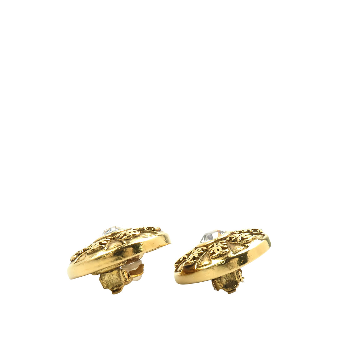 Chanel CC plaqué Cristal Rond À clip Boucles d'oreilles Doré – vue 3 – GABY PARIS