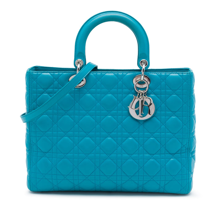 Lady Dior Cannage Grand Cuir d'agneau Bleu